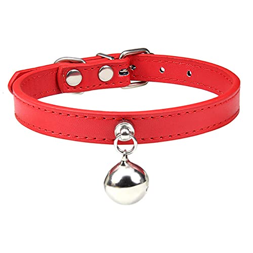 Personalisierte Katzenhalsband mit Glocke verstellbare Leder Kätzchen Halskette für Katzen Welpen Halsband,Rot Katzenhalsband,M von NC