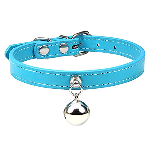 Personalisierte Katzenhalsband mit Glocke verstellbare Leder Kätzchen Halskette für Katzen Welpen Halsband,Seeblau Katzenhalsband,M von NC