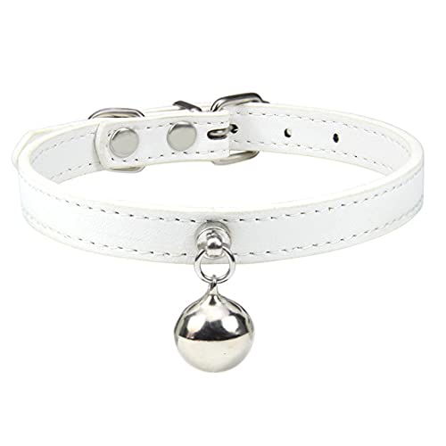 Personalisierte Katzenhalsband mit Glocke verstellbare Leder Kätzchen Halskette für Katzen Welpen Halsband,weiß Katzenhalsband,M von NC