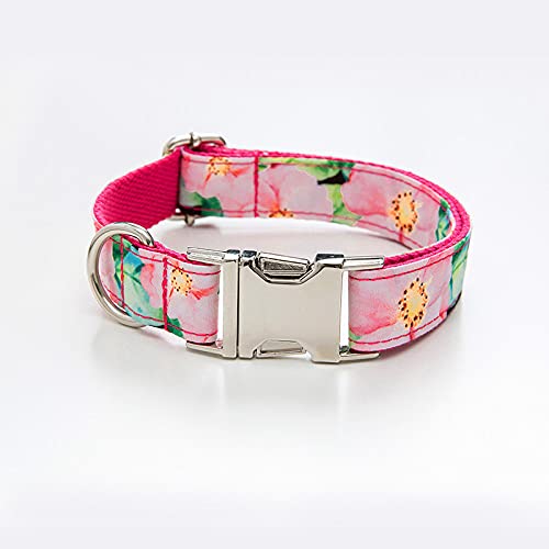 Personalisierte rosa Blume Hundehalsband Leine mit Fliege Set für kleine mittelgroße Hunde,Halsband,S von NC