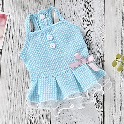 Plaid Bows Hund Hochzeitsanzug Sommer Mädchen Junge Haustier Kleid Für Kleine Kleine Katze Kleidung Tutu Rock Zubehör,Blau,L von NC