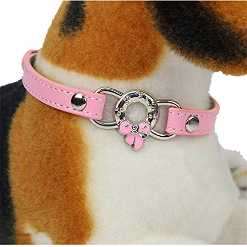 Pu Leder Hundehalsband Schöne Schleife Halskette für kleine Hunde und Katzen Heimtierbedarf Zubehör mit 5 Farben,Rosa,L von NC