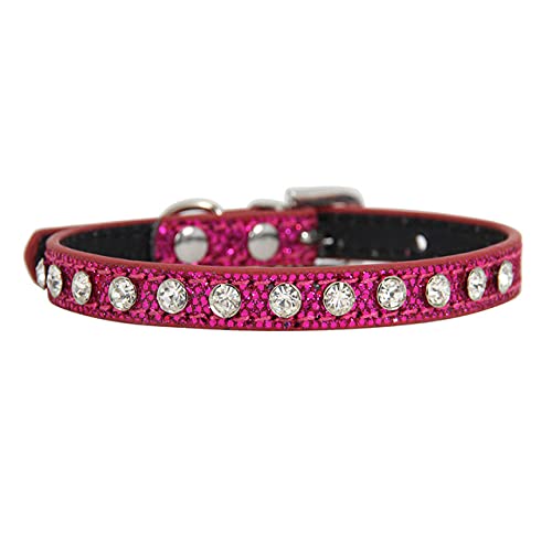 Rosa verstellbares Hundehalsband mit Strasssteinen Katzen Hundehalsband Lederdekoration Luxus Diamant Hundehalskette für kleine Hunde, Strasssteine ​​rosa rot,1.0X35cm von NC