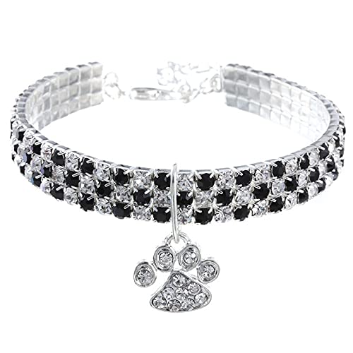 Schöne Pfote Anhänger Haustiere Glänzender Kristall Elastische Katzenhalsbänder Bling Kristall Hundehalsband Voller Strass Halskette Halsbänder Für Hund,Schwarz Weiß,S von NC