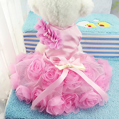 Seide Rose Hund Kleid Sommer Prinzessin Kleider Rosa Lila Luxus Welpen Katze Kleidung Party Hochzeit Röcke Teddy,Rosa,xs von NC