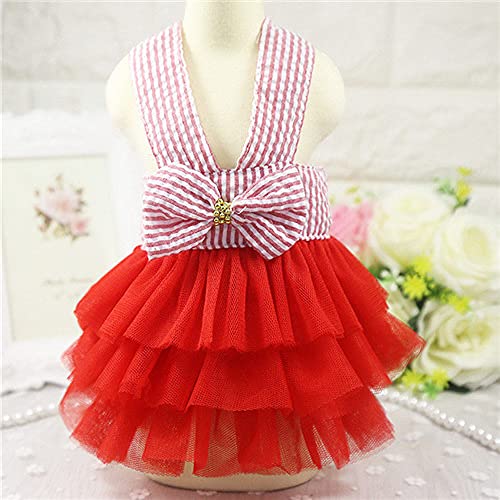 Sling Dog Dress Summer Dog Lace Tüll Dress Pet Dog Kleidung für kleine Hundeparty Geburtstag Hochzeit Bowknot Kleid Welpenkostüm,Stripe Red,xs von NC