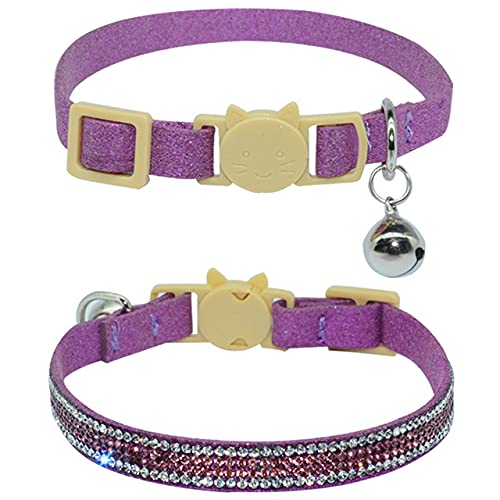 Strass Glocke Haustier Katzenhalsband für kleine Katze Weiches Sicheres Verstellbares Kätzchen Katzenschnallenhalsband Diamant Katzenhalskette Rosa S,Lila,S von NC