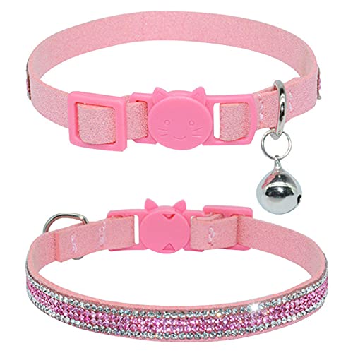 Strass Glocke Haustier Katzenhalsband für kleine Katze Weiches Sicheres Verstellbares Kätzchen Katzenschnallenhalsband Diamant Katzenhalskette Rosa S,Rosa,S von NC