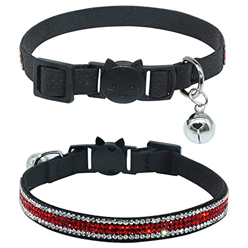 Strass Glocke Haustier Katzenhalsband für kleine Katze Weiches Sicheres Verstellbares Kätzchen Katzenschnallenhalsband Diamant Katzenhalskette Rosa S,Schwarz,S von NC