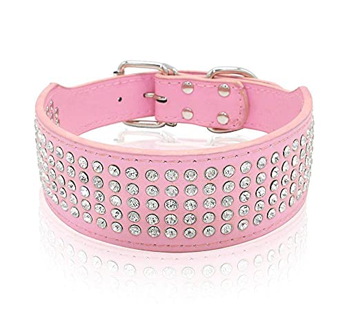 Strass Leder Hundehalsbänder Kristallbesetzte Hunde Hundehalsbänder 2 Zoll breit für Medium & Große Hunde,Rosa,M von NC