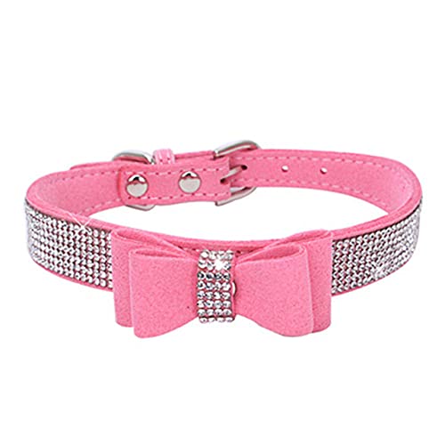 Strass Schleife Hundehalsband Langlebig verstellbares Hundezubehör Komfortables personalisiertes Hundehalsband für kleine mittelgroße, rosa 1, S von NC