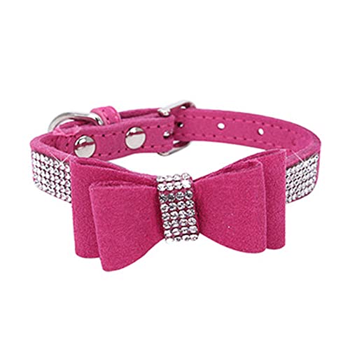 Strass Schleife Hundehalsband Langlebig verstellbares Hundezubehör Komfortables personalisiertes Hundehalsband für kleine mittelgroße, rosarot 1,M von NC