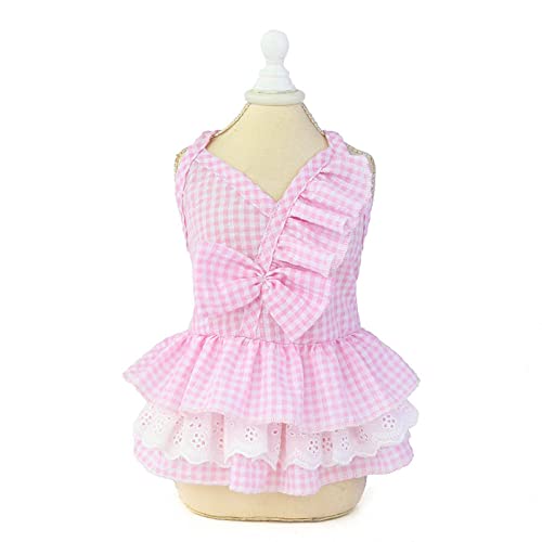 Süßes Hund Cupcake Kleid Prinzessin Kleid Tutu Blumen Perlen Bequemes Hundekleid Rock Rosa Spitze Welpen Hundezubehör,6,L von NC