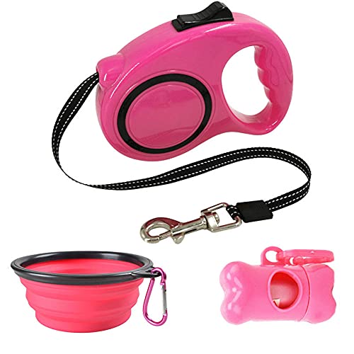 Versenkbare Hundeleine Hundekotbeutelspender und Taschen Hundenapf Leine für Hunde Haustier Welpenleine 3m/5m,Rosa 2,3 M von NC