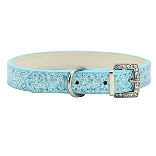 Verstellbares Hundehalsband mit Strasssteinen Katzen Hundehalsband Lederdekoration Luxus Diamant Hundehalskette für Haustier Kleine Hunde,Blau,xs von NC