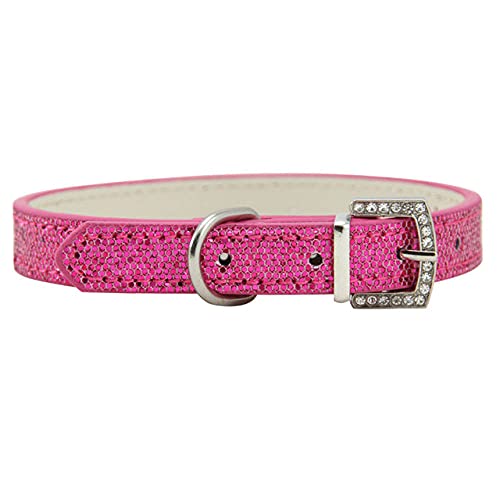 Verstellbares Hundehalsband mit Strasssteinen Katzen Hundehalsband Lederdekoration Luxus Diamant Hundehalskette für Haustier Kleine Hunde,Rose Rot,L von NC