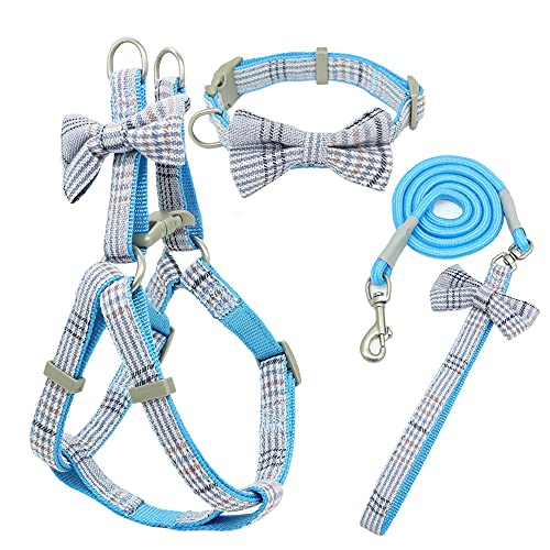 Weiches Haustiergeschirr und Leinenhalsband Set Einstellbare schöne Schleife Nylon für kleine mittelgroße Hundeleinen Outdoor Walking Pet Supplies,Blau,S,1.0cm von NC