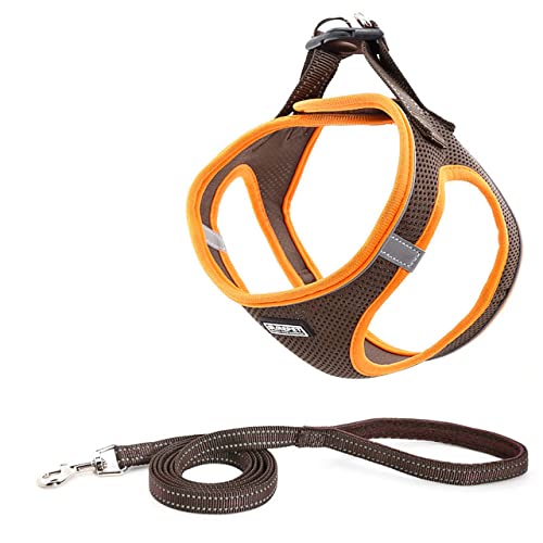 Weißes Hundegeschirr und Leine Set Extra klein kein Ziehen reflektierendes atmungsaktives Welpengeschirr Hund Nylon 1,4m Leine Nylon,Orange Braun,xs von NC