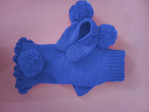 Welpen Pullover Garn Warme Haustierkleidung Schnitt Stricken Ball Kapuze Set Katze Zweibeiniger Wintermantel Hundebekleidung,Marineblau,S von NC