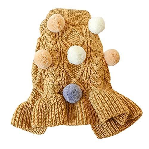 Winter Hund Katze Pullover Rock Strickwaren Weiche Warme Ball Hundebekleidung Für Hunde Katzen Mantel Für Kleine Yorkie Chihuahua Haustierkleidung,braun,M von NC