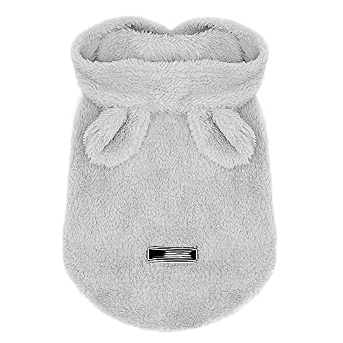 Winter Warme Hundebekleidung Fleece Haustier Welpen Mantel Jacke Mit Kapuze Nette Hundebekleidung Kostüme Für Kleine Hunde Katzen Mops Kleidung,Hellgrau,M von NC