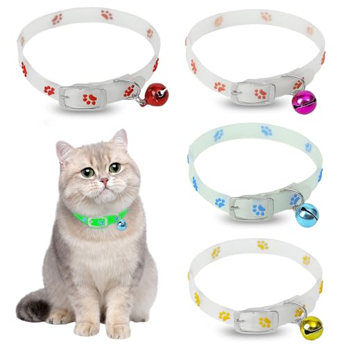 Katzenhalsband mit Glocke, 4 Stück Reflektierendes Halsband Katze Silikon Katzen Halsbänder Kitten Halsbänder mit Sicherheitsverschluss Verstellbar Katzenhalsbänder für alle Hauskatzen von NCOALE