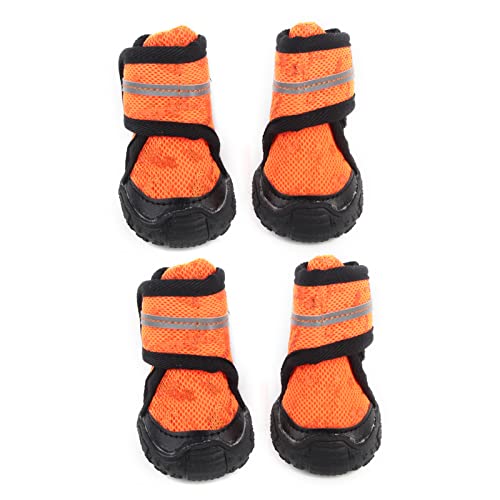 4 STÜCKE Haustierschuhe Atmungsaktive Hundeschuhe Mit Reflektierenden Riemen Robuste rutschfeste Sohlen Stiefel Pfotenschutz Für Kleine Mittelgroße Hunde(4.5cm-Orange) von NDNCZDHC