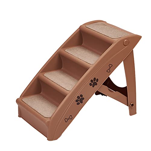 Faltbare Haustiertreppe, faltbar, 4 Stufen, für kleine bis mittelgroße Hunde und Haustiere, für hohe Betten (Brown) von NEDOES