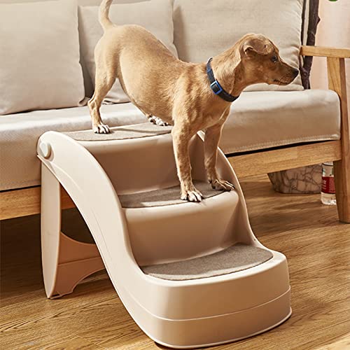 Faltbare Hundetreppe für kleine Hunde, Rampenleiter für drinnen oder draußen, mit 3-stufigem Design, Katzen- oder Hundetreppe für Zuhause und Fahrzeug, Beige (Beige) von NEDOES