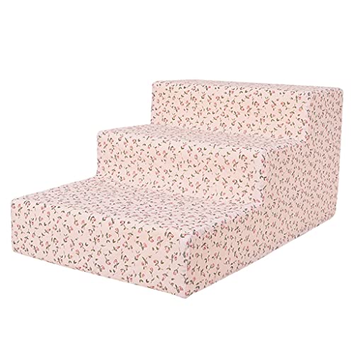 Haustier Treppe 3 Stufen Hundelreppe mit abnehmbarem Baumwollbezug Katzentreppe Hundelreppe für Hochbetten, 65 * 40 * 30 cm (Pink 65*40*30cm) von NEDOES