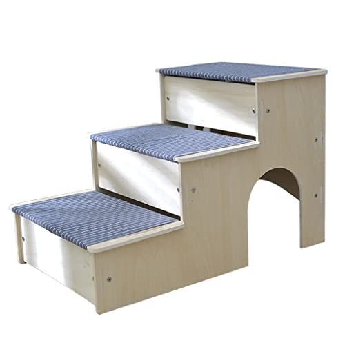 Haustiertreppe, Holzkatzentreppe Haustier mit abnehmbarem Bezug Haustiertreppen für kleine Hunde Hundetreppen für Schlafsofas, 76 * 48 * 50 cm (Blue 76 * 48 * 50cm) von NEDOES