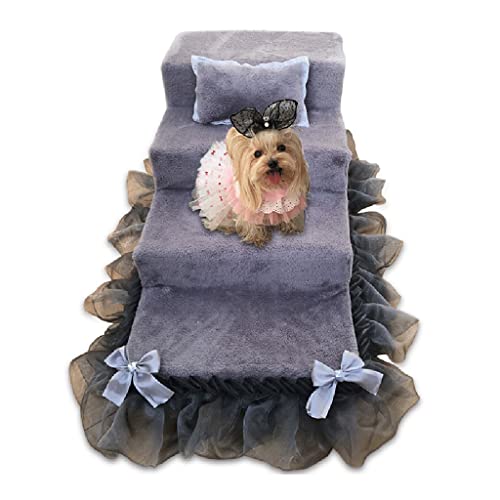 Haustiertreppe für Haustiere mit hoher Dichte Schaum gefüllte 4-stufige Hundetreppe Katzentreppe mit abnehmbarer Flanellbezug Hundtreppe für Sofa, 80 * 40 * 50 cm (Dark Grau 80 * 40 * 40cm) von NEDOES