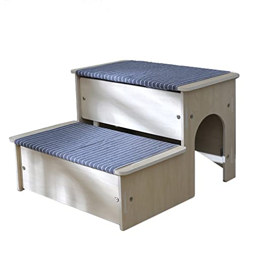 Haustiertreppe für Zuhause, Holzkatzentreppe Haustiere mit abnehmbarem Schutz Haustiertreppe für kleine Hunde Hundetreppe für Schlafsofa, 76 * 48 * 50 cm (Blau 51 * 48 * 33cm) von NEDOES