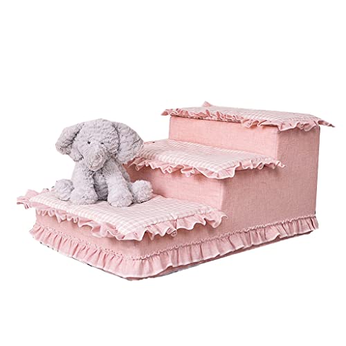 Home Tiertreppen 3 Stufen Haustiertreppen Schwamm gefüllte Katzentreppe mit abnehmbarem Bezug und abnehmbarem Kissen Hundetreppen für Schlafsofas, 65 * 40 * 30 cm (Pink 65 * 40 * 30cm) von NEDOES