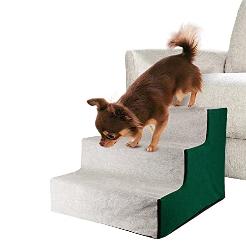 Hundetreppe, Haustiertreppe 3 Stufen für hohe Betten, abnehmbare Haustiertreppe mit Karton, ideal für ältere verletzte kleine Hunde Katzen, Braun (Grün) von NEDOES