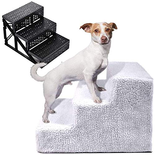 Hundetreppe Katzentreppe Hundesofa Hund 3 Stufen Treppe Haustierbett Schritte Haustierleiter mit abnehmbarem weichem Bezug, Haustierrampentreppe (White) von NEDOES