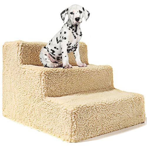 Hundetreppen für Hochbetten, 3 Ebenen für Hochbett und Sofa, Abnehmbarer waschbarer Bezug, Ideal für ältere verletzte kleine Hunde, Katzen bis 30kg, Weiß (Yellow) von NEDOES