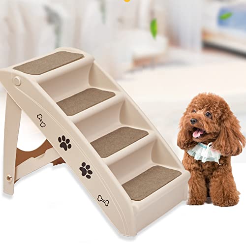 Klapptreppe für Tiere, 4 Stufen Hundetreppe für kleine bis mittlere Hunde und Haustiere, Stepper zur Aufbewahrung von Haustieren für Hochbetten Geländersofa (Beige) von NEDOES