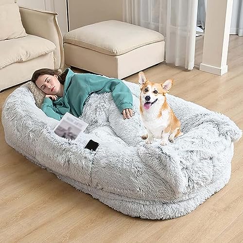 NEDOES Fortschrittliches menschliches Hundebett, untere Paketklausel, 360 ° umgebendes Paket, menschlicher Zwinger, hält im Winter warm (grau, 185 cm) von NEDOES