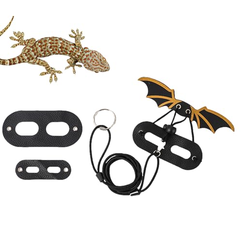 Hundegeschirr und Leine, 3 Größen, für , verstellbar, Leder-Flügelgeschirr, Leine, Kleintier-Leine, flexible Reptilien-Trainingsleine für Gecko, Reptilien, Amphibien von NEECS