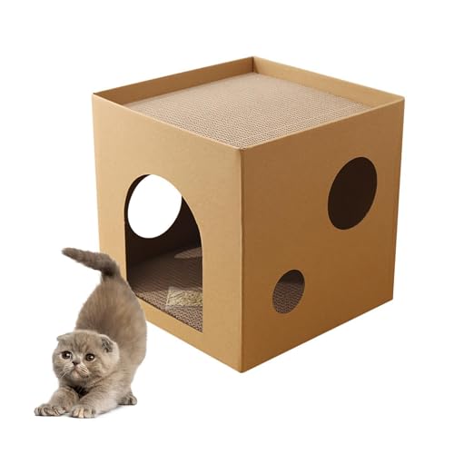 Katzenkratzer Lounge Box - Katzenspielhaus Innen, Doppelschicht Kratzen Indoor Katzenhaus | Reversible Cat Scratcher Karton Lounge Bett, Cat Kity Trainingsspielzeug für unterwegs Katzenschläfchen von NEECS