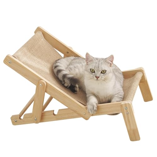 NEECS Erhöhte Katzenstuhl-Betten, verstellbare Katzenliege, erhöht, abnehmbar, natürliches Massivholz, bequemes Katzenbett mit Palme, Strandkorb, erhöhtes Katzenbett für Indoor-Katzen, alle von NEECS