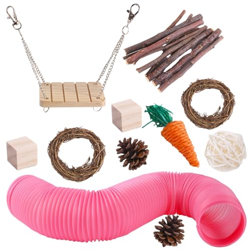 NEECS Hamsterspielzeug, Gaimety Guinea Kauspielzeug, Naturholz Hamster Spielzeug, Meerschweinchen Spielzeug Hamster Zubehör Kauen für Kaninchen Häschen Chinchilla Hamster Tunnel Timothy Sticks Spielen von NEECS