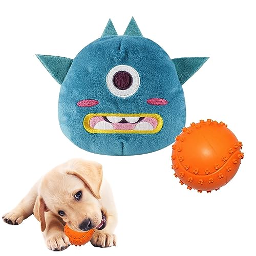 NEECS Quietschender Ball, interaktives Kauspielzeug für Hunde, Tierform, 2-in-1, Gummi, Sound-Hundeball für Welpen, kleine, mittelgroße Hunde, Plüsch-Hundespielzeug, Zahnspielzeug, bewegliches von NEECS