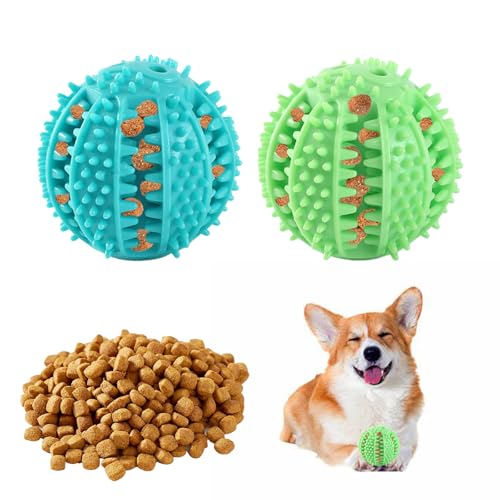 NEERIX Futterball für Kleine Große Hunde,Zahnpflege Hunde Spielsachen,Naturkautschuk Hundespielzeug Intelligenz Ball,Interaktiver Leckerli Spender,Zahnreinigung, IQ Training(5 cm, Blau,Grün) von NEERIX