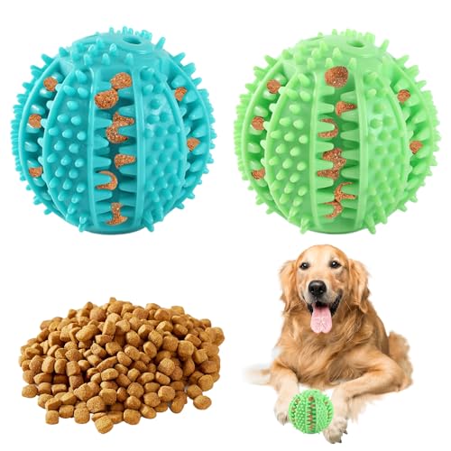 NEERIX Futterball für Kleine Große Hunde,Zahnpflege Hunde Spielsachen,Naturkautschuk Hundespielzeug Intelligenz Ball,Interaktiver Leckerli Spender,Zahnreinigung, IQ Training(7 cm, Blau,Grün) von NEERIX