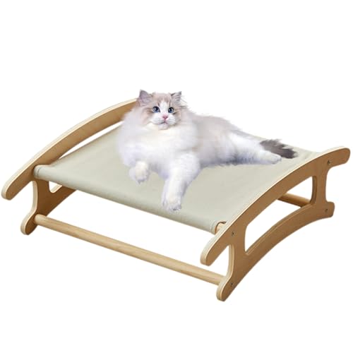 Hochbett für Katzen, Katzenbett aus Holz,Katzenhängematte mit Holzboden | Leichtes, platzsparendes Haustierbett, Hängemattenbett für Katzen im Innenbereich zum Spielen, Klettern, Entspannen von NEFLUM