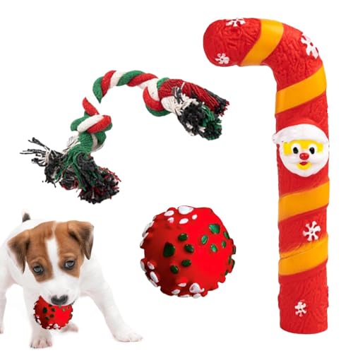 NEFLUM Hundeseilspielzeug,Kauspielzeug für Welpen | Gummi-Kauspielzeug mit knirschenden Zähnen, langlebiges interaktives Spielzeug zum Thema Weihnachten, leuchtende Farben, harmloses Kauspielzeug von NEFLUM