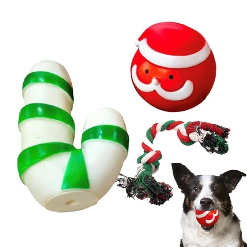 NEFLUM Weihnachts-Hundespielzeug, Kauspielzeug für Welpen, Gummi-Kauspielzeug mit knirschenden Zähnen, langlebiges interaktives Spielzeug zum Thema Weihnachten, leuchtende Farben, harmloses von NEFLUM