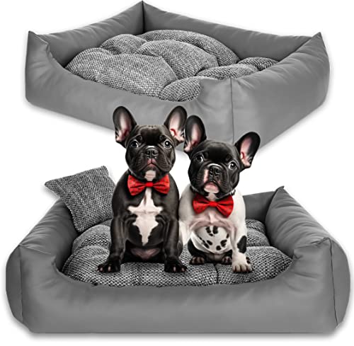 NELKE Hundekorb Kunstleder Hundebett mittelgroße Hunde grau Hundekörbchen kleine Hunde 75x65cm Hundesofa mit Hundekissen Schlafplätze & Möbel für Hunde waschbar Dog Bed von NELKE